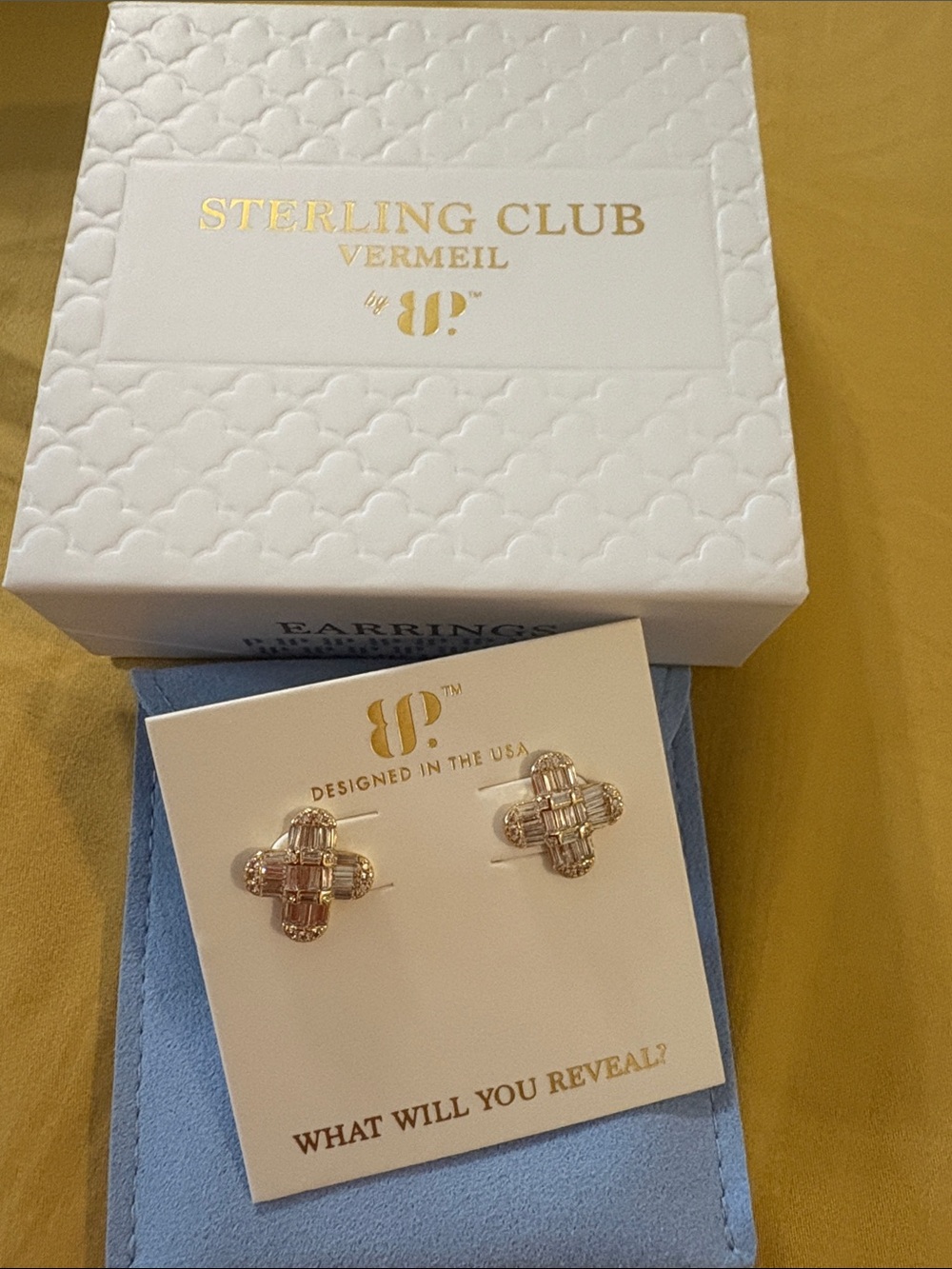 Sterling Club Vermeil Gold Cross Cluster Stud Earrings
